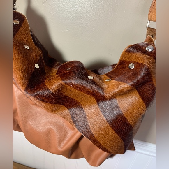 B.A.G. Leather Fur Handbag Satchel - Picture 2 of 8